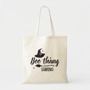 Lil Boo Thang, Wicked Witch Hat, Broom, Halloween Tote Bag