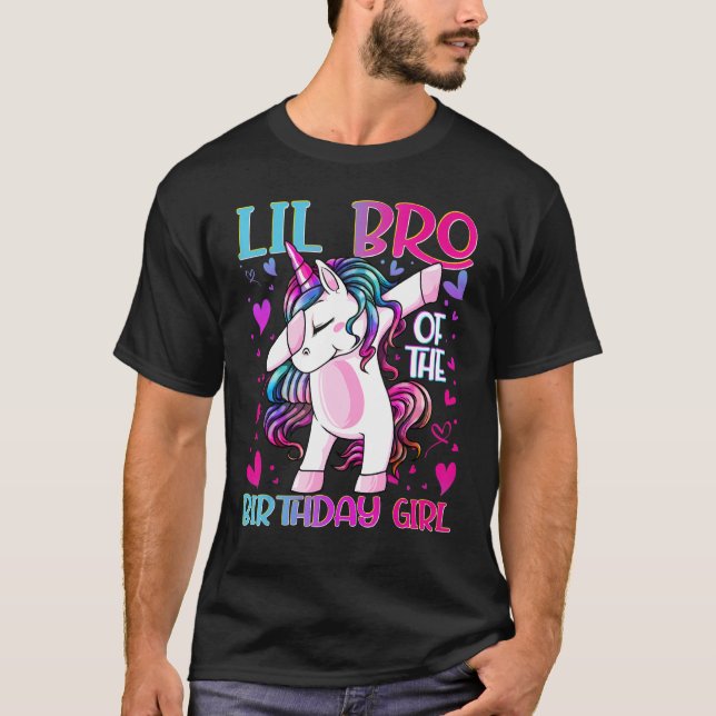 Lil Bro Of The Birthday Girl Dabbing Unicorn Littl T-Shirt (Front)