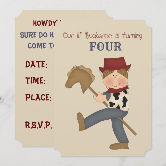 Lil' Buckaroo (brown hair) Birthday Party Invite (Front/Back)