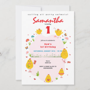Lil' Chick Easter Chicken Farm Pink Girl Birthday Invitation