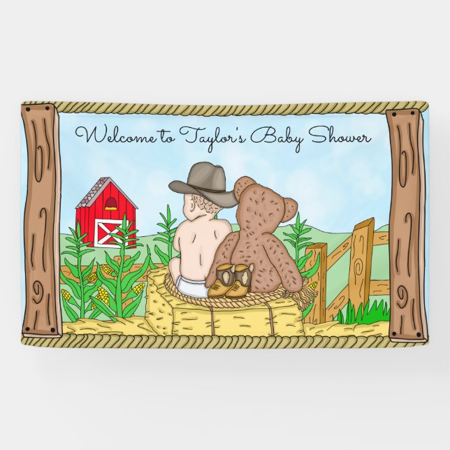 Lil' Cowboy and Teddy Bear Baby Shower Banner (Horizontal)
