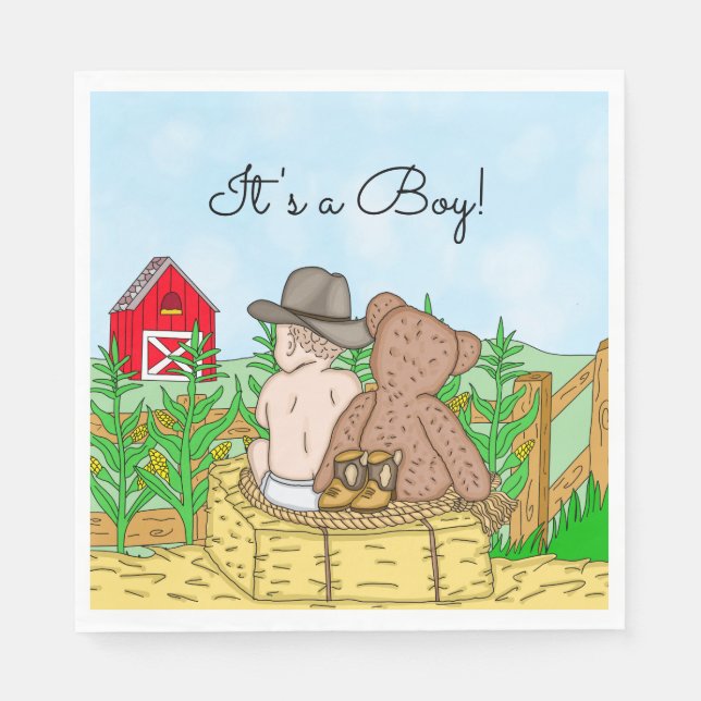 Lil' Cowboy and Teddy Bear Baby Shower  Napkin (Front)