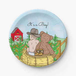 Lil' Cowboy and Teddy Bear Baby Shower Paper Plate