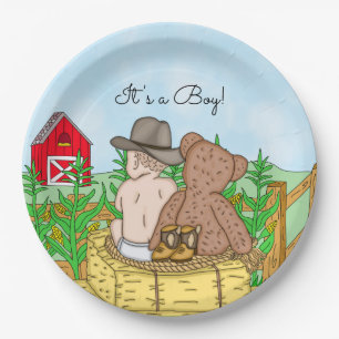 Lil' Cowboy and Teddy Bear Baby Shower Paper Plate