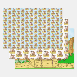 Lil' Cowboy and Teddy Bear Boy's Baby Shower Wrapping Paper Sheet