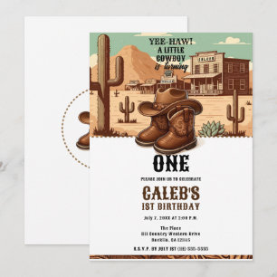 Lil Cowboy Country Western Boots Hat 1st Birthday  Invitation