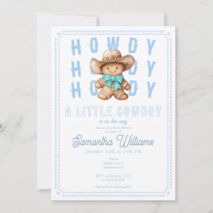 'Lil Cowboy Gingerbread Christmas Blue Baby Shower Invitation