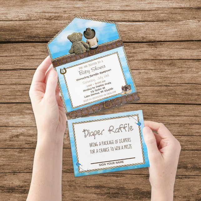 Lil Cowboy Rustic Boy's Baby Shower All In One  All In One Invitation (Creator Uploaded)