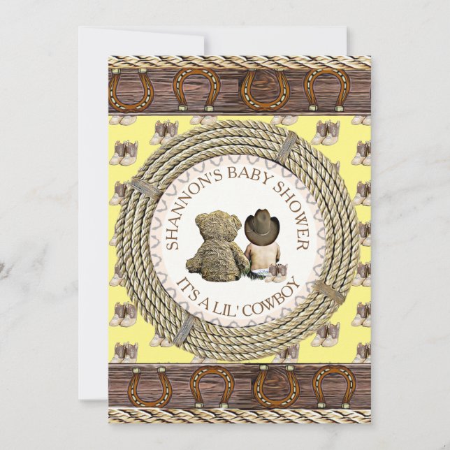 Lil' Cowboy Rustic Country and Western Baby Shower Invitation (Front)