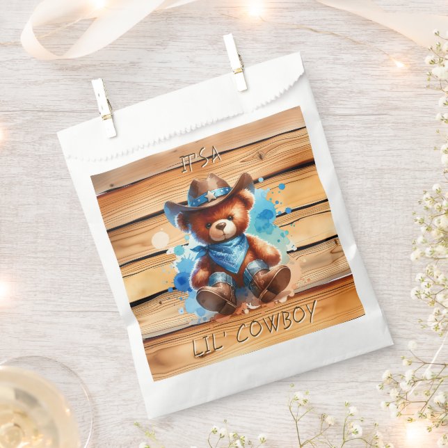 Lil' Cowboy Teddy Bear Boy's Baby Shower  Favour Bags (Clipped)