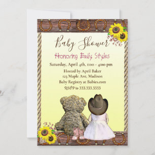 Lil' Cowgirl and Teddy Bear Baby Shower Invitation