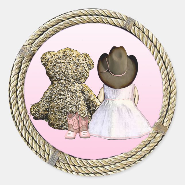 Lil' Cowgirl | Pink Baby Shower Classic Round Sticker (Front)