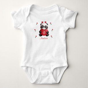 Lil' Cutie Pie Panda Bear With Heart Personalised Baby Bodysuit