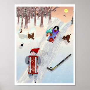 Lil & Ed fun in the snow LeeMarie's Drawing Poster