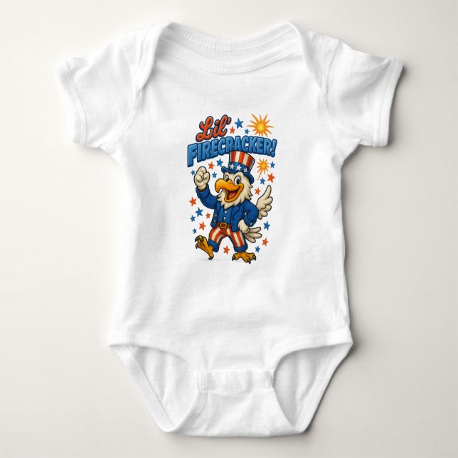 Lil’ Firecracker Freedom Classical Eagle Baby Bodysuit (Front)