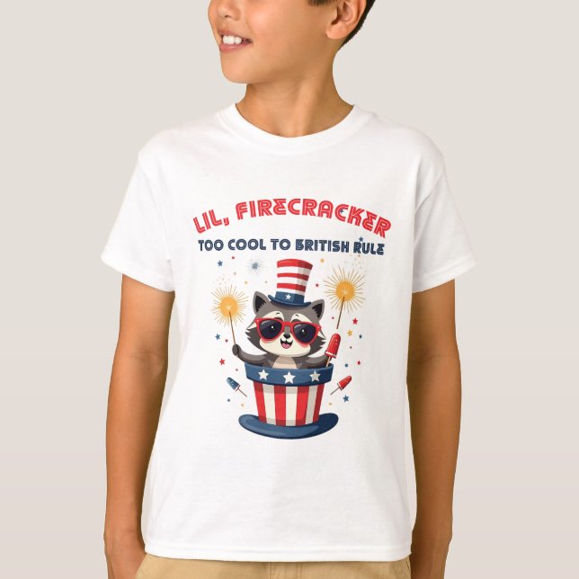 Lil' Firecracker Racoon 4th of July T-Shirt (Front)