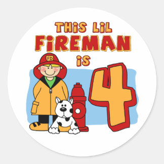 Lil Fireman 4th Birthday Classic Round Sticker