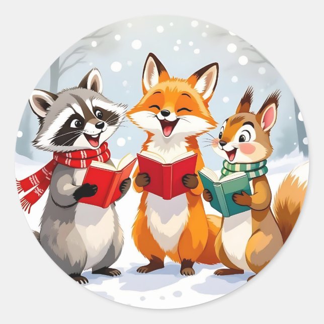 Lil Forest Animals singing  Christmas Carols Classic Round Sticker (Front)