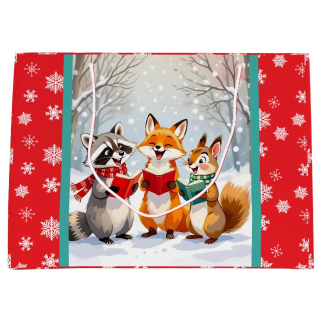 Lil Forest Animals singing  Christmas Carols Large Gift Bag (Front)