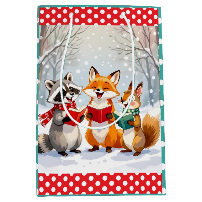Lil Forest Animals singing  Christmas Carols Medium Gift Bag (Front)