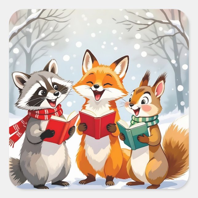 Lil Forest Animals singing  Christmas Carols Square Sticker (Front)