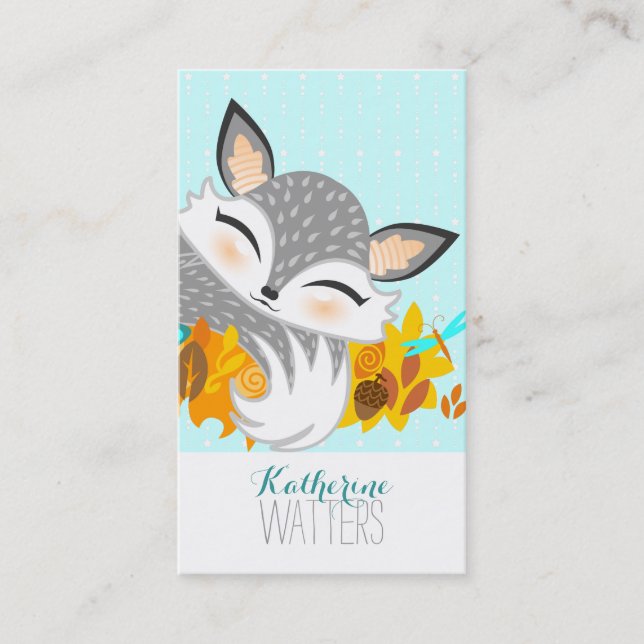 Lil Foxie Cub - Cute Fox Vertical Bizcards Business Card (Front)