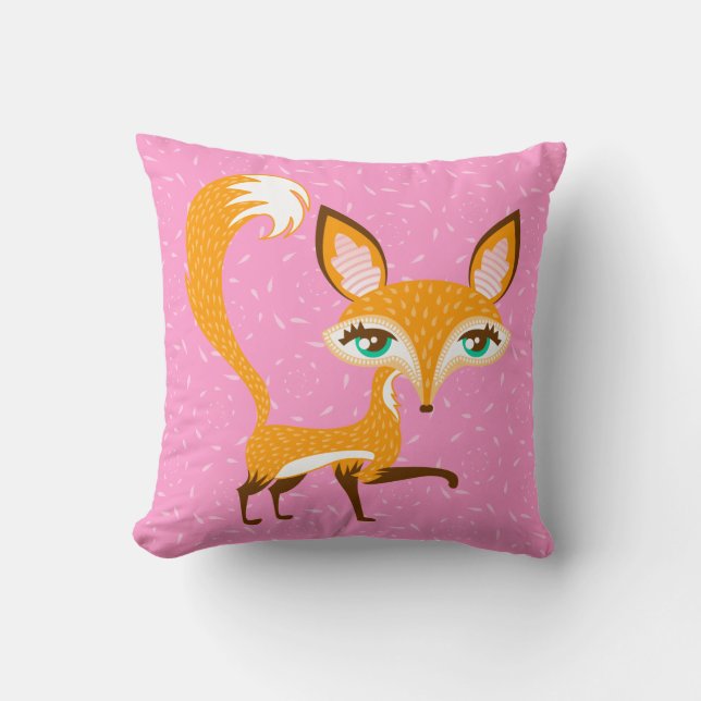 Lil Foxie - Cute Girly Fox Throw Pillow (Front)