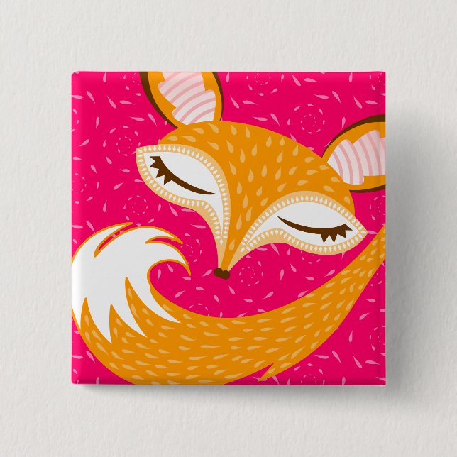 Lil Foxie - Cute Sleepy Fox Button Pin (Front)