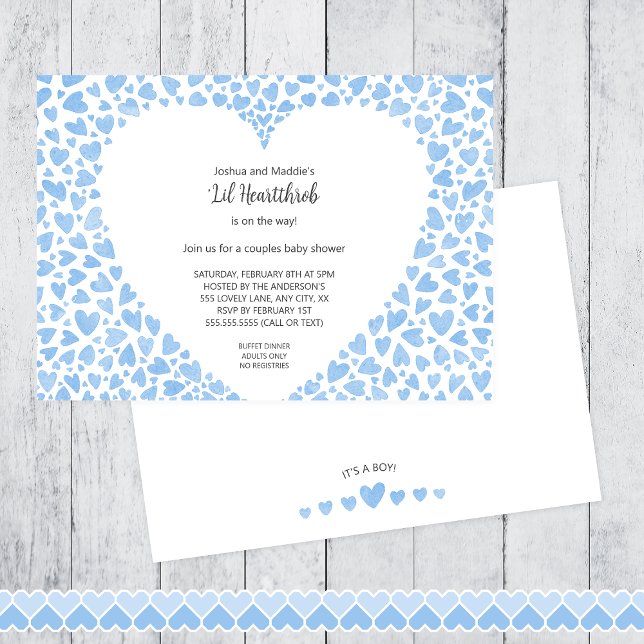 Lil Heartthrob BOY watercolor baby shower Invitation (Creator Uploaded)