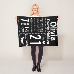 Lil' Lady Fox Any Colour Baby Birth Stats Fleece Blanket