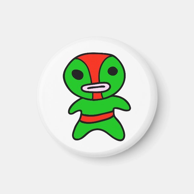 li'l Lucha Libre Wrestler Magnet (Green-Red) (Front)