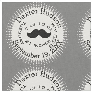 Lil' Man Black Moustache Birth Record Stats Fabric