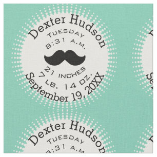 Lil' Man Black Moustache Birth Record Stats Fabric