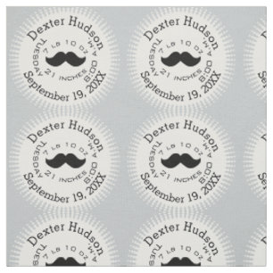 Lil' Man Black Moustache Birth Record Stats Fabric