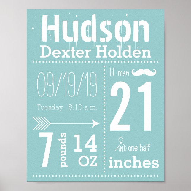 Lil Man Mustache Chalkboard Boy Baby Stat Arrow Poster (Front)