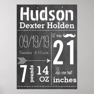 Lil Man Mustache Chalkboard Boy Baby Stat Arrow Poster