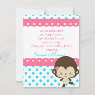 Lil Miss Monkey Baby Shower Invitation-Pink-Blue Invitation
