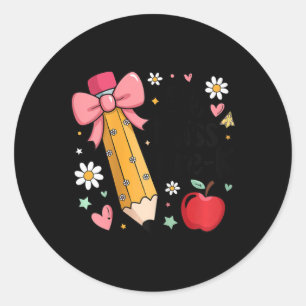 Lil Miss Pre-k Kids Girls Pencil Bow First Day Of Classic Round Sticker