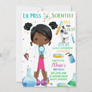 Lil Miss Scientist Birthday Invitation Card