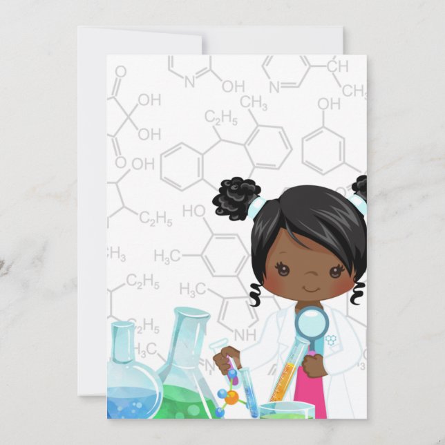 Lil Miss Scientist Birthday Invitation Card (Back)