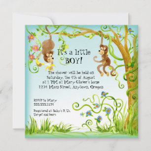 Lil Monkey, Boy Baby Shower Invitation