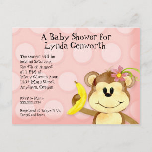 Lil Monkey, Girl Baby Shower Post Card Invite