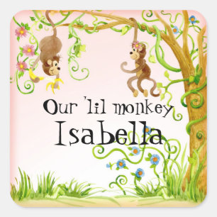 Lil Monkey, Girl Baby Shower Sticker Seal