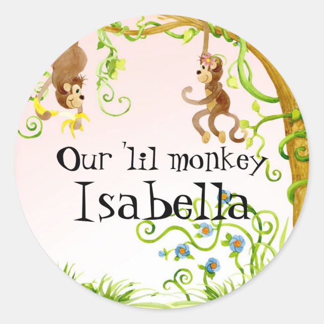 Lil Monkey, Girl Baby Shower Sticker Seal (Front)