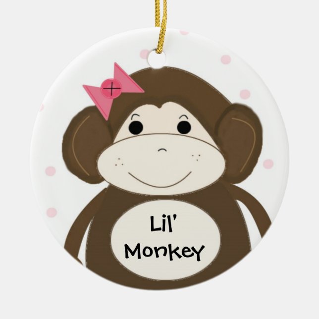 Lil' Monkey with a Pink Hair Bow Ceramic Tree Decoration (Front)