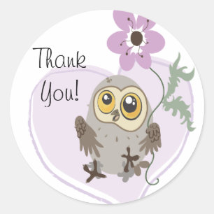 Lil Owl Thank You ~sitckers Classic Round Sticker