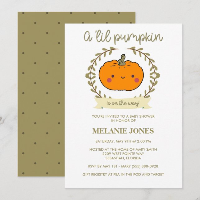 'Lil Pumpkin Fall Halloween Baby Shower Invitation (Front/Back)