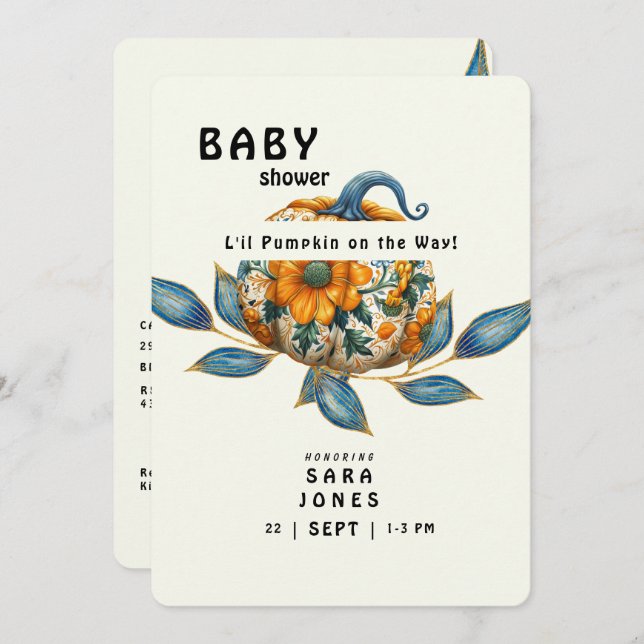 L'il Pumpkin on the Way Colourful Baby Shower  Invitation (Front/Back)