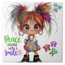 Lil Quirky Girl Smile Ceramic Tile