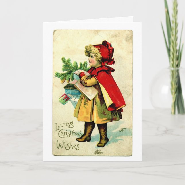 Lil' Red Riding Hood Vintage Christmas Card (Front)